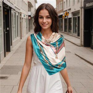 Blue & White Head Scarf Like Silk Scarf Hair Scarf Printed Square Scarf